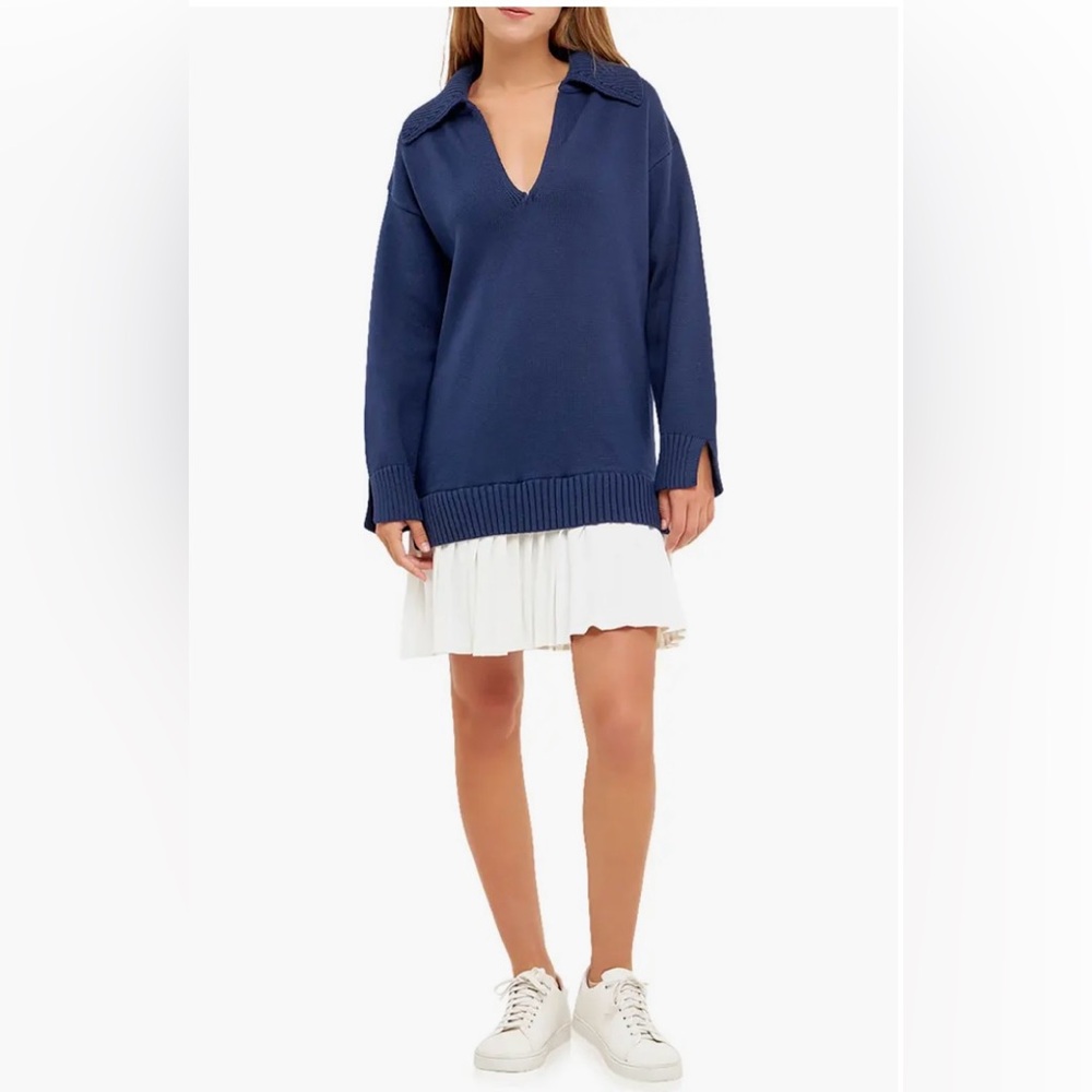 English Factory Mixed Media Layered Sweater Dress